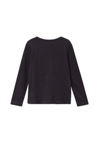 Koszula z długim rękawem w jednolitym czarnym kolorze. Miękki materiał bawełniany, okrągły dekolt i prosty dół. Brak widocznych wzorów lub zdobień.