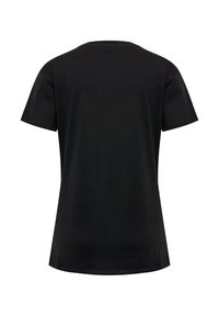 Plain black short-sleeve T-shirt shown from the back with a round neckline and no visible logos or designs.