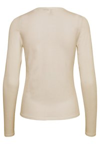 Långärmad, rundhalsad topp i ljusbeige, tillverkad av mjukt, stretchigt tyg. Slät textur med minimala sömmar och inga synliga detaljer i metall.