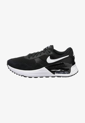 Sneaker nera realizzata in mesh e suede con logo Nike bianco, ammortizzazione Air Max visibile e suola in gomma con battistrada testurizzato.