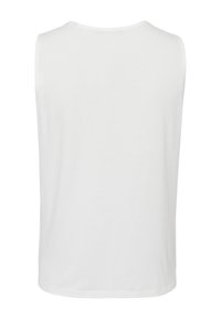 Top sans manches blanc en coton doux, présentant un col rond et un ourlet droit sans détails ni motifs visibles.