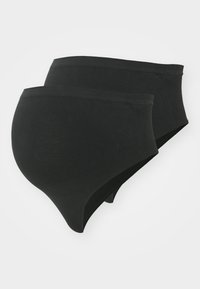 Culotte de maternité noire avec une taille haute. Fabriquée en tissu doux et extensible, avec des bords sans couture pour un confort et un soutien optimal.