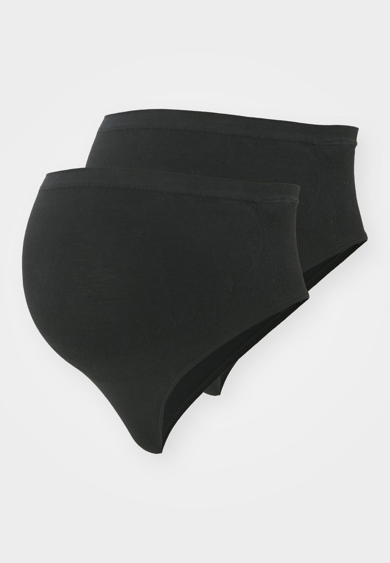 Culotte de maternité noire avec une taille haute. Fabriquée en tissu doux et extensible, avec des bords sans couture pour un confort et un soutien optimal.