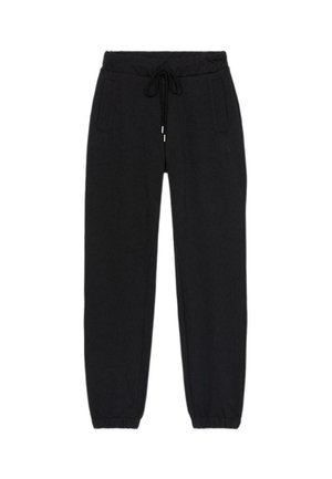 Felpa nera in cotone con vita elastica, cordoncino e tasche laterali. Design con polsini alla caviglia e finitura testurizzata.