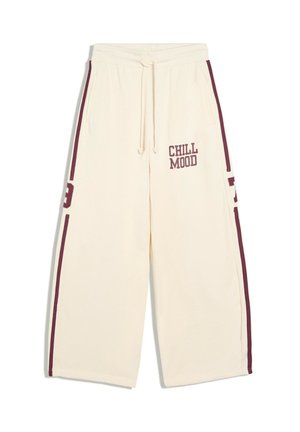 Bershka WIDE-LEG EMBROIDERED PLUSH - TROUSERS - Tepláky - beige