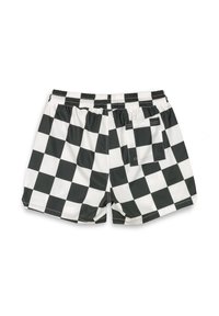 Pantaloni da bagno a quadri bianchi e neri con cintura elastica, tasca posteriore e un tessuto morbido e leggero.