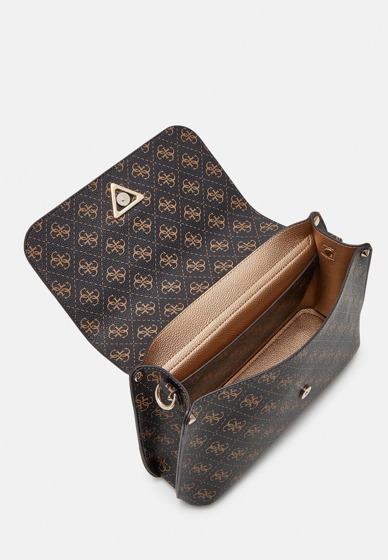 GUESS Meridian Flap Borsa A Tracolla Donna: Mocha Logo, In Poliuretano, Dimensioni 25x18x8 Cm, Con Custodia