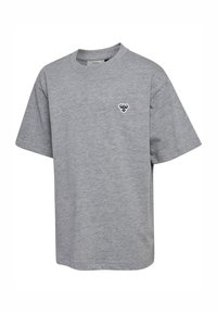 Grijs T-shirt met korte mouwen en ronde hals met een klein bijlogo geborduurd op de linkerborst.