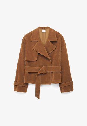 Pruun seemisnahast vöödiga jakk laiade kraeõmblustega, pikad varrukad rihmadega ning veidi lühendatud lõikega.