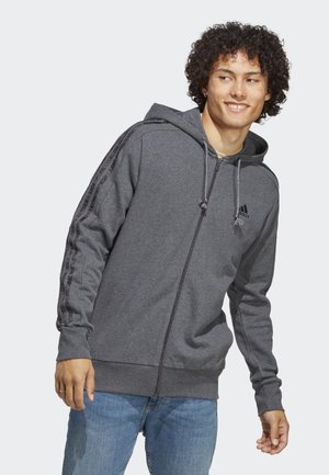 adidas Sportswear ESSENTIALS 3-STRIPES FULL-ZIP - Zip-up sweatshirt - dark grey heather black