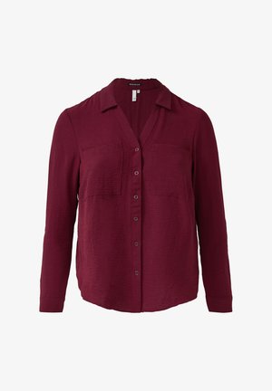 Bordeaux lange mouwen button-up shirt, met een gestructureerde stof, twee borstzakken en een kraag. Relaxed fit met een rechte zoom.