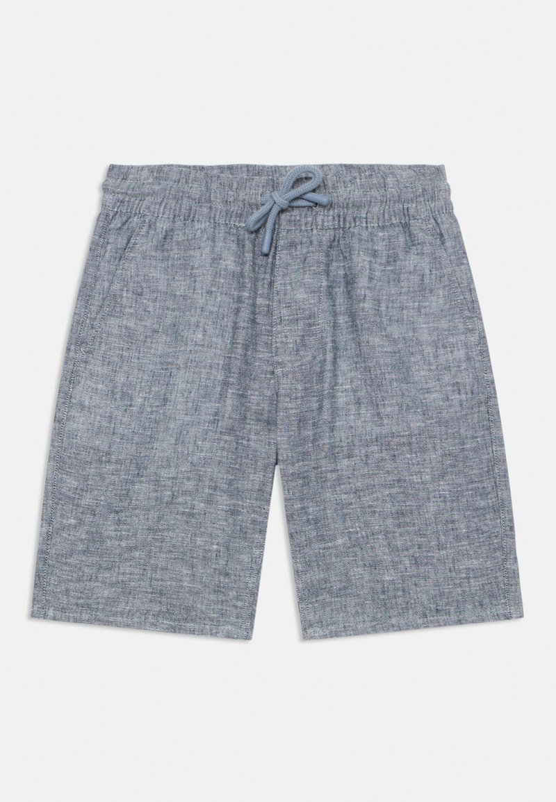 Light gray shorts made of a textured fabric, featuring an elastic waistband with a drawstring and side pockets.