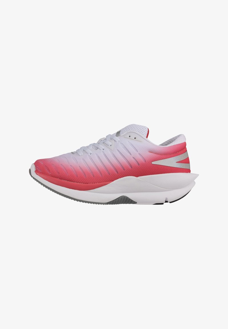 Sportliche Schuhe mit einem Farbverlauf, der von Weiß zu Pink übergeht, ausgestattet mit einem atmungsaktiven Mesh-Obermaterial und einer strukturierten Zehenkappe.