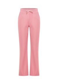 Rosa Sweatpants mit Zugbandtaillle, geradem Bein Design und hellen seitlichen Streifen. Hergestellt aus einem weichen, strukturierten Stoff.