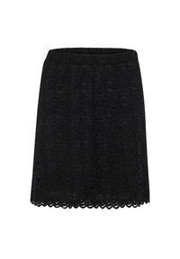 Fustă neagră din dantelă cu un tiv ondulat, concepută cu un model floral texturat și cu un talie elastică pentru confort și potrivire.