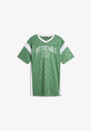 Zelený rolák s kostkovaným vzorem a bílými akcenty. Má výstřih do V a na přední straně je tištěný nápis "OFF THE WALL 66". Vyrobeno z lehkého materiálu.