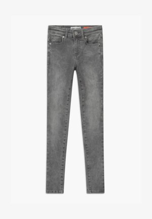 Slim-fit grijze jeans van denim, met twee voorzakken en een muntzakje, subtiele vervaging en contrasterende stiksels langs de naden.