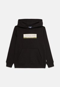 Sweat à capuche noir avec poche kangourou frontale et texte « JACK&JONES Since Nineteen Ninety » sur la poitrine.
