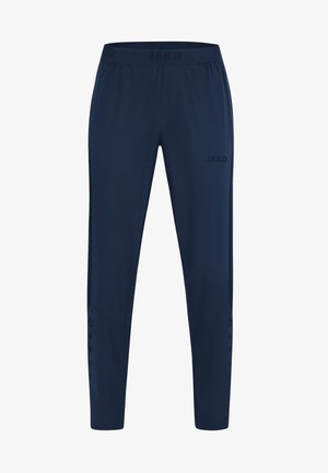 Pantaloni sportivi blu navy realizzati in tessuto morbido, con vita elastica, dettagli con bottoni laterali e un discreto logo sulla parte anteriore.