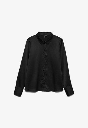 Sort langærmet skjorte lavet af glat stof, med knaplukning foran, klassisk krave og subtil glans. Skræddersyet pasform med manchetter.