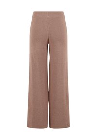 Pantaloni a gamba larga in maglia waffle di un morbido marrone. Vita alta con un elastico morbido. Tessuto testurizzato e silhouette fluida per il massimo comfort.