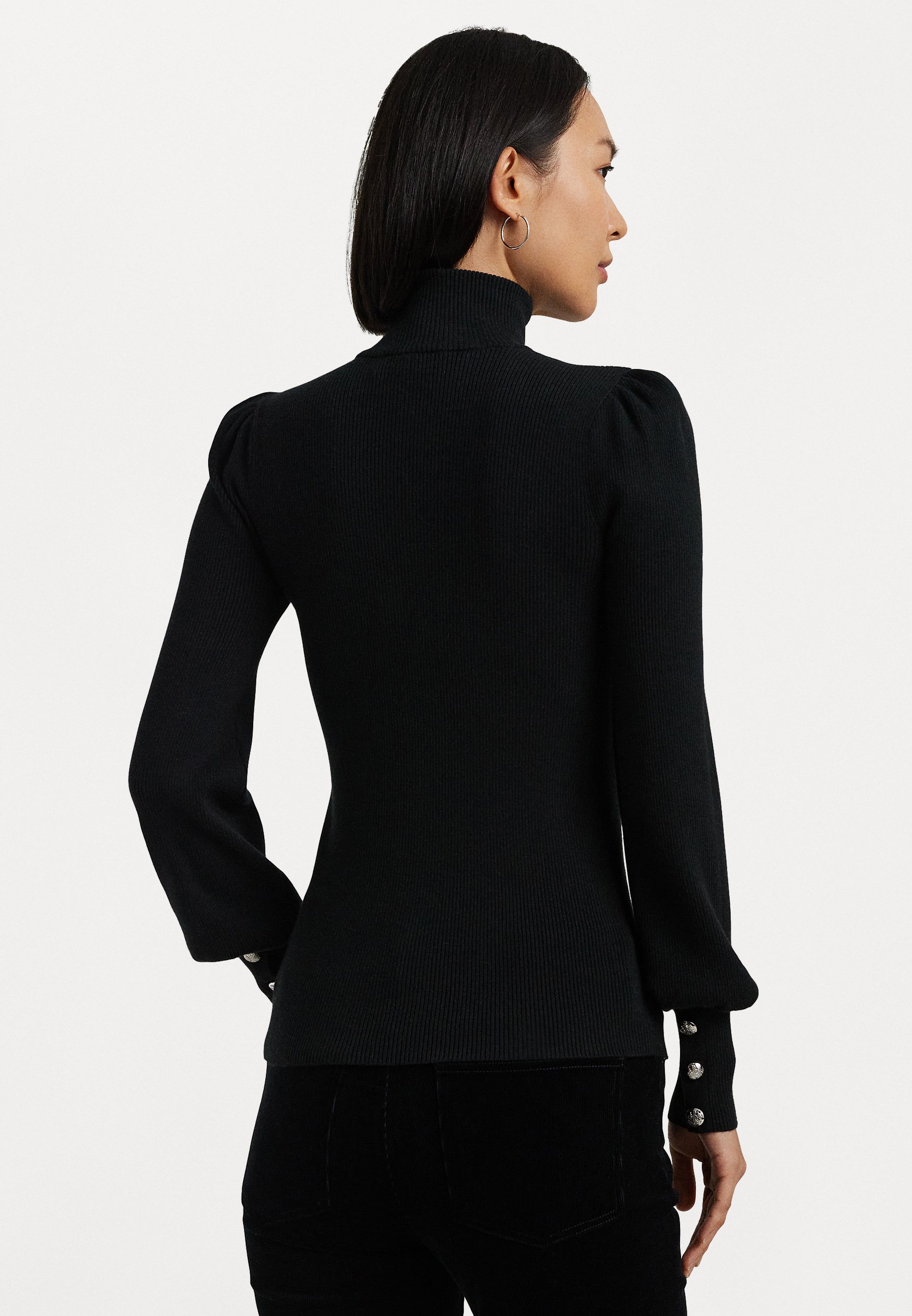売れ筋商品|||ラルフローレン ニット&セーター レディース アウター BUTTON TRIM MOCKNECK JUMPER - Jumper - black Lauren Ralph Lauren BUTTON-TRIM MOCKNECK JUMPER - Jumper