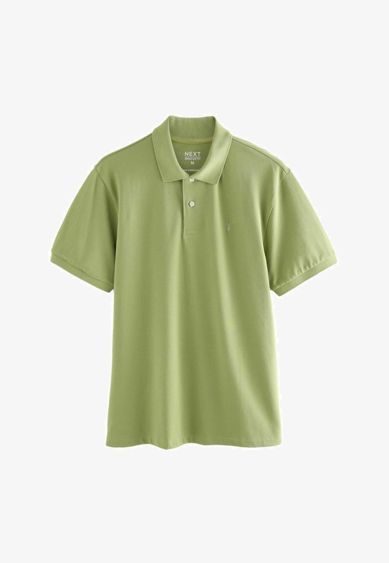Svetlozelené polokošeľa z mäkkej látky, s golierom na gombíky, krátkymi rukávmi a malým logom na hrudi.