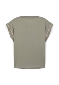 T-shirt a maniche corte in cotone verde oliva con vestibilità comoda, caratterizzato da dettagli in filo metallico lungo le cuciture delle spalle.