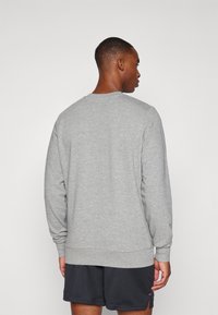 Grauer Sweatshirt mit langen Ärmeln, gerippten Bündchen und Saum, mit Rundhalsausschnitt. Weiche Textur, schlichtes Design, keine Muster oder Akzente.