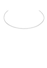 Collar de tono plateado con un diseño delicado que presenta pequeñas cuentas redondas espaciadas uniformemente, creando una apariencia suave y elegante.
