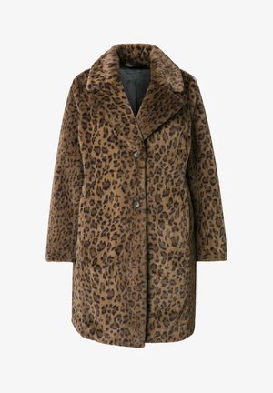 Manteau en fausse fourrure douce avec motif léopard, doté d'un col cranté, d'une fermeture à trois boutons et de manches longues à coupe décontractée.