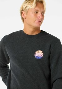 Donkergrijze sweatshirt gemaakt van een katoenmix; heeft een ronde, meerkleurige logo op de linkerboven borst. Klassieke ronde hals ontwerp.