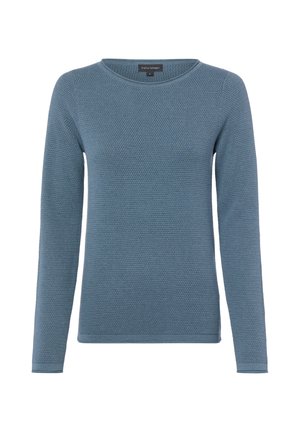 Blauer langärmliger gestrickter Pullover mit rundem Ausschnitt und strukturiertem Muster, in Größe Small von Franco Callegari gekennzeichnet.