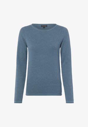 Blauer langärmliger gestrickter Pullover mit rundem Ausschnitt und strukturiertem Muster, in Größe Small von Franco Callegari gekennzeichnet.