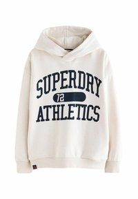 Béžová bavlněná mikina s kapucí s velkým námořnickým potiskem "SUPERDRY ATHLETICS 72". Obsahuje přední klokankovou kapsu a žebrované manžety a lem.