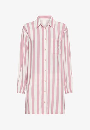 Overhemd met lange mouwen en knopen, met verticale roze en witte strepen, een puntige kraag, een borstzak en elastische manchetten.