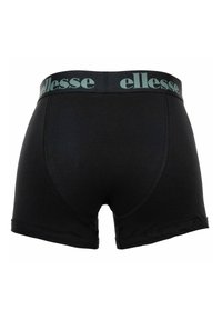 Boxer noirs avec ceinture élastique présentant le logo « ellesse » répété en texte gris-vert, vus de dos.