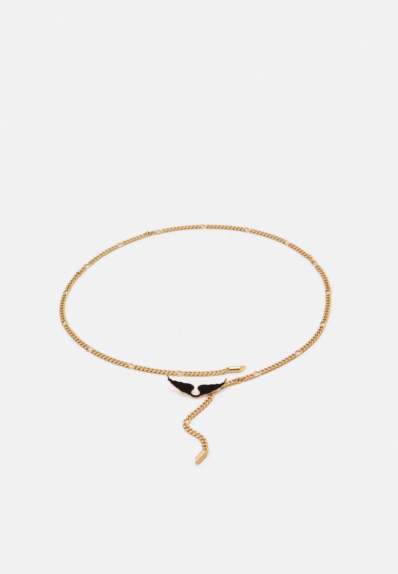 Goldkette mit einem schwarzen Akzentstück in Flügelform und einem gedrehten Schwanzdesign, das Tiefe und Textur verleiht.