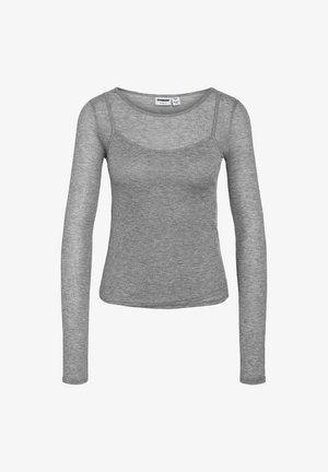 Grijze geribbelde gebreide top met lange mouwen, een ronde halslijn en een nauwsluitend silhouet.