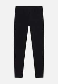 Schwarze Leggings aus dehnbarem Baumwollmix, mit elastischem Bund, glatter Textur und enganliegender Silhouette, ohne Taschen.