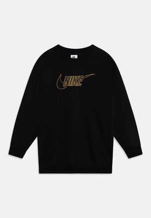 Sweat-shirt noir à manches longues Nike avec logo doré en contour et swoosh sur la poitrine, col rond et poignets et ourlet côtelés.