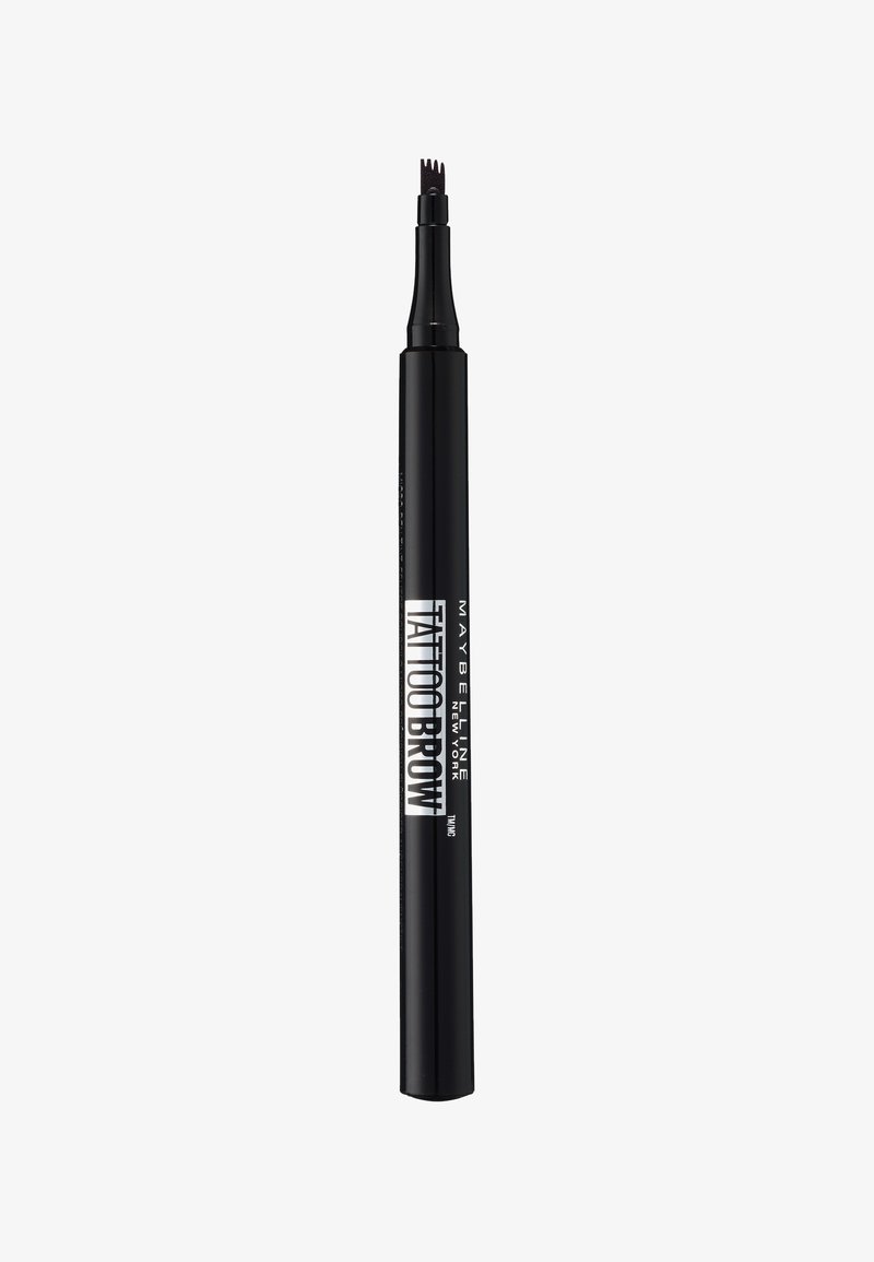 Stylo à sourcils noir avec une pointe fine en quatre branches pour une application précise. Comprend un corps élégant avec un texte de marque blanche.