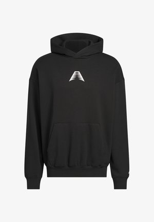 Crna dukserica s bijelim logotipom na prsima, džepom na trbuhu, dugim rukavima te manšetama i pojasom s rebrastim uzorkom. Izrađena od mekog tkanja.