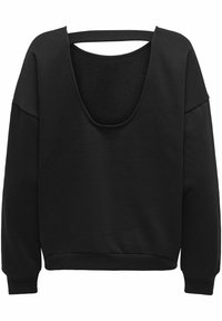 Zwarte sweatshirt met een brede ronde halslijn en verzakte schouders. Voorzien van lange mouwen, geribbelde manchetten en een iets getailleerde zoom. Zachte textuur.