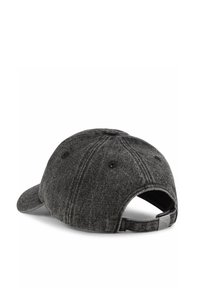 Gray fabric cap with a curved brim, textured surface, and adjustable strap at the back. Six ventilation holes and no prominent logos.