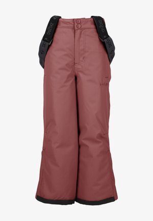 Sne bukser i bordeaux med et elegant design, lavet af vandafvisende materiale, med justerbare sorte stropper og en bred benform.