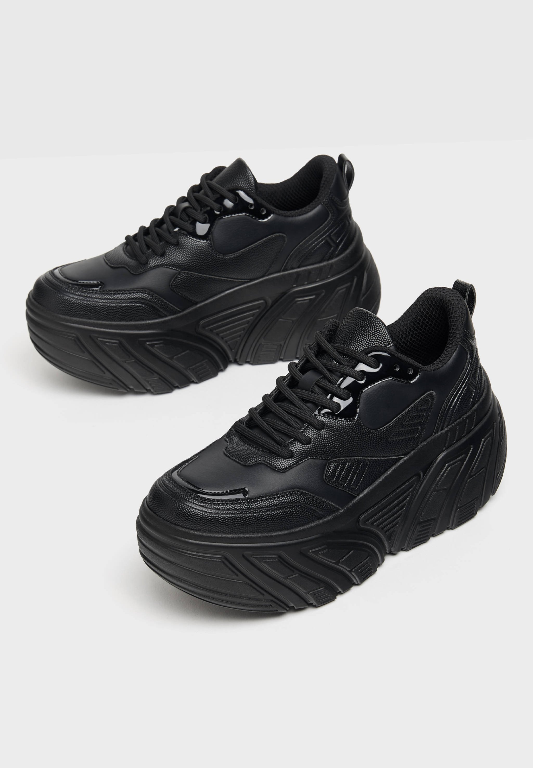 Bershka KOMBINIERTE PLATEAU - Sneakers laag - black/Zwart - Zalando.nl