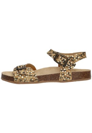 Sandalen mit Leopardenmuster, funkelnden Pailletten, verstellbarem Knöchelriemen, Korksohle und flachem Design für Komfort.