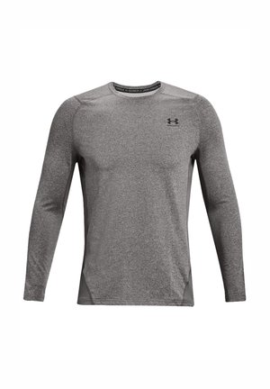 Langdurige sportieve shirt met lange mouwen in heather grijs, gemaakt van glad, rekbaar materiaal; heeft een ronde hals en een logo op de bovenste linkerborst.