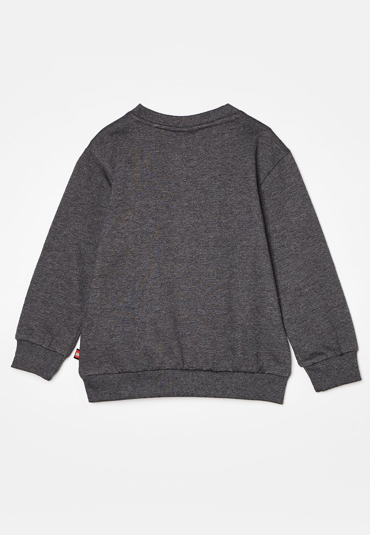Grauer Sweatshirt mit langen Ärmeln, gerippten Bündchen und Saum, aus weichem Stoff, mit einem kleinen Logopatch nahe der Unterseite.
